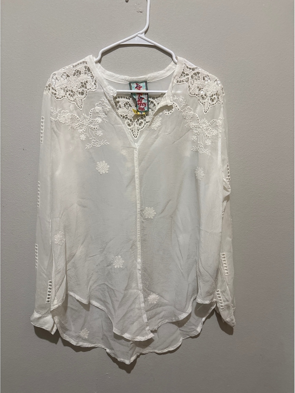 Johnny Was White Embroidered Lace Blouse Size Small